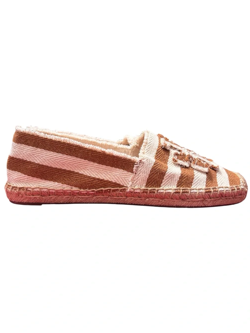 Tory Burch NWOT Fray Stripe Espadrille Flats Tan & White Shoes Womens Size US 8